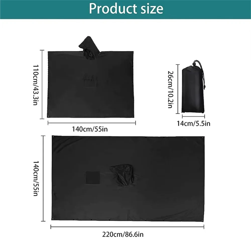 Poncho de Pluie Militaire 3-en-1 Noir – Imperméable Multifonction, Abri de Survie & Tapis de Sol pour Randonnée et Camping – Image 6