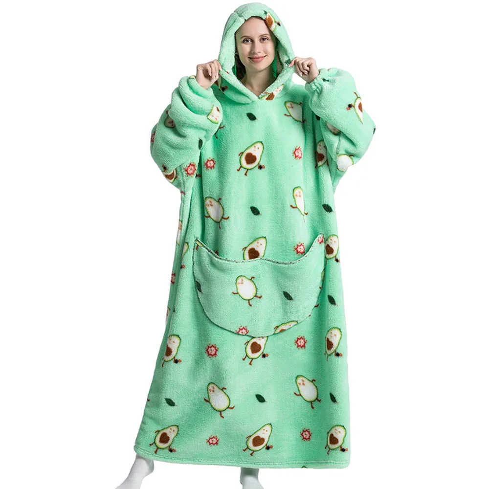 Poncho Couverture Oversize Vert Avocat en Polaire Sherpa – Sweat à Capuche Ultra Chaud pour Adulte
