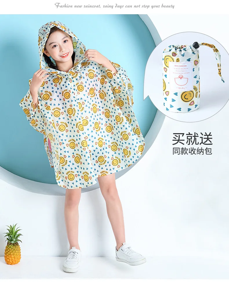 Poncho de Pluie Enfant Imperméable Jaune motif sourire – Cape Légère avec Capuche pour École et Extérieur – Image 3