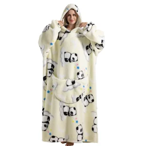 Poncho Couverture Oversize Blanc Panda en Polaire Sherpa – Sweat à Capuche Ultra Chaud pour Adulte