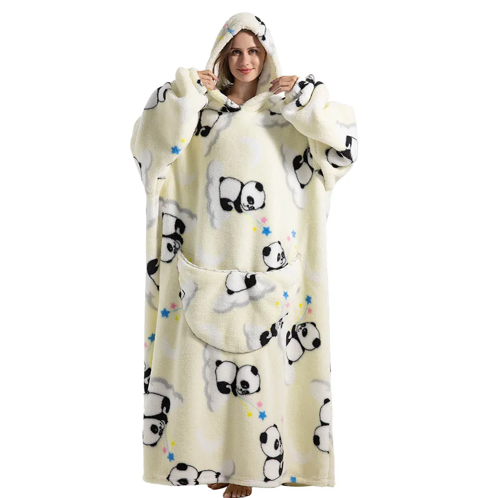 Poncho Couverture Oversize Blanc Panda en Polaire Sherpa – Sweat à Capuche Ultra Chaud pour Adulte