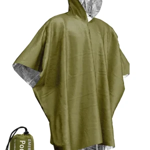Poncho de Survie Thermique 3-en-1 Vert – Imperméable, Coupe-vent et Réfléchissant (Double Face)