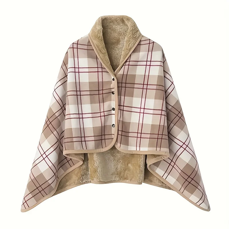 Poncho Châle Polaire Beige marron en Flanelle Douce – Couverture d'Épaule Portable pour le Bureau et la Détente