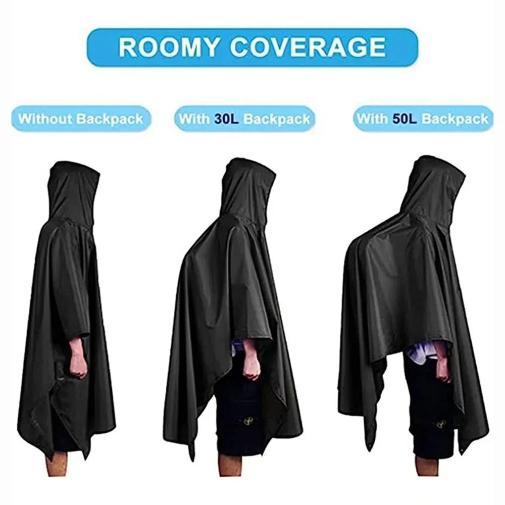 Poncho de Pluie Militaire 3-en-1 Noir – Imperméable Multifonction, Abri de Survie & Tapis de Sol pour Randonnée et Camping – Image 5