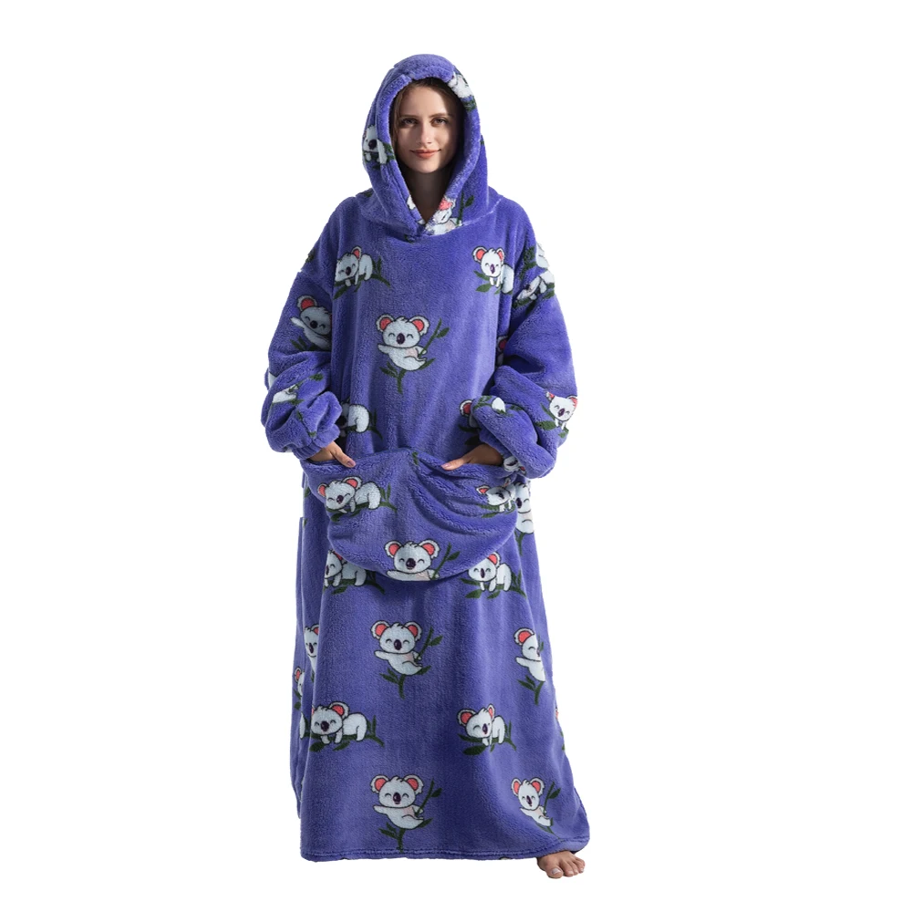 Poncho Couverture Oversize Bleu Koala en Polaire Sherpa – Sweat à Capuche Ultra Chaud pour Adulte