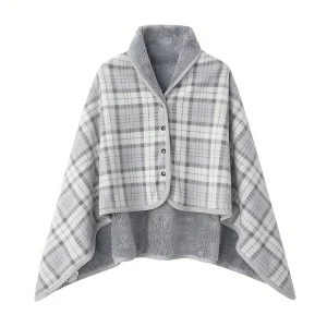 Poncho Châle Polaire Gris clair en Flanelle Douce – Couverture d'Épaule Portable pour le Bureau et la Détente