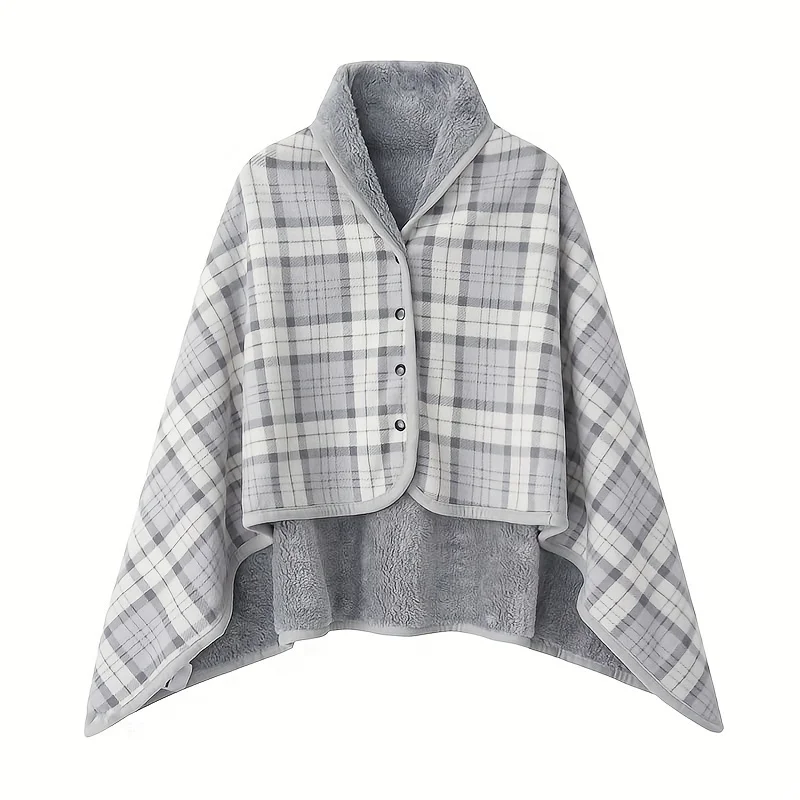Poncho Châle Polaire Gris clair en Flanelle Douce – Couverture d'Épaule Portable pour le Bureau et la Détente