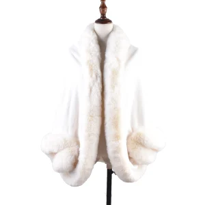 Cape Poncho polaire Blanc Femme à Manches Chauve‑Souris – Manteau Douillet en Peluche pour Femme, Coupe Large et Chaude