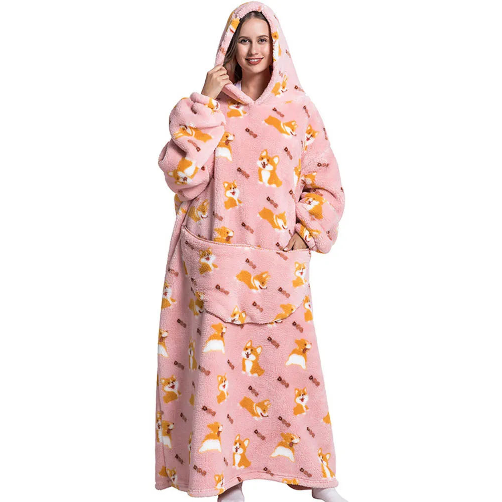 Poncho Couverture Oversize Rose en Polaire Sherpa – Sweat à Capuche Ultra Chaud pour Adulte