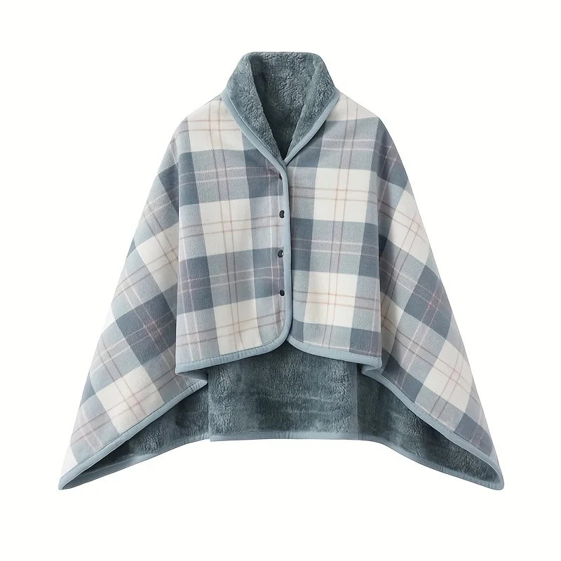Poncho Châle Polaire Gris foncé en Flanelle Douce – Couverture d'Épaule Portable pour le Bureau et la Détente
