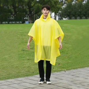 Poncho de Pluie Premium Jaune Réutilisable – Protection Épaissie avec Capuche à Cordon