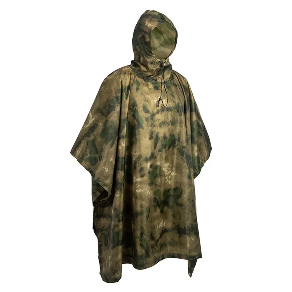 Poncho Militaire Tactique Camouflage 3-en-1 AT FG – Imperméable, Pliable et Multifonction pour Randonnée, Moto et Survie