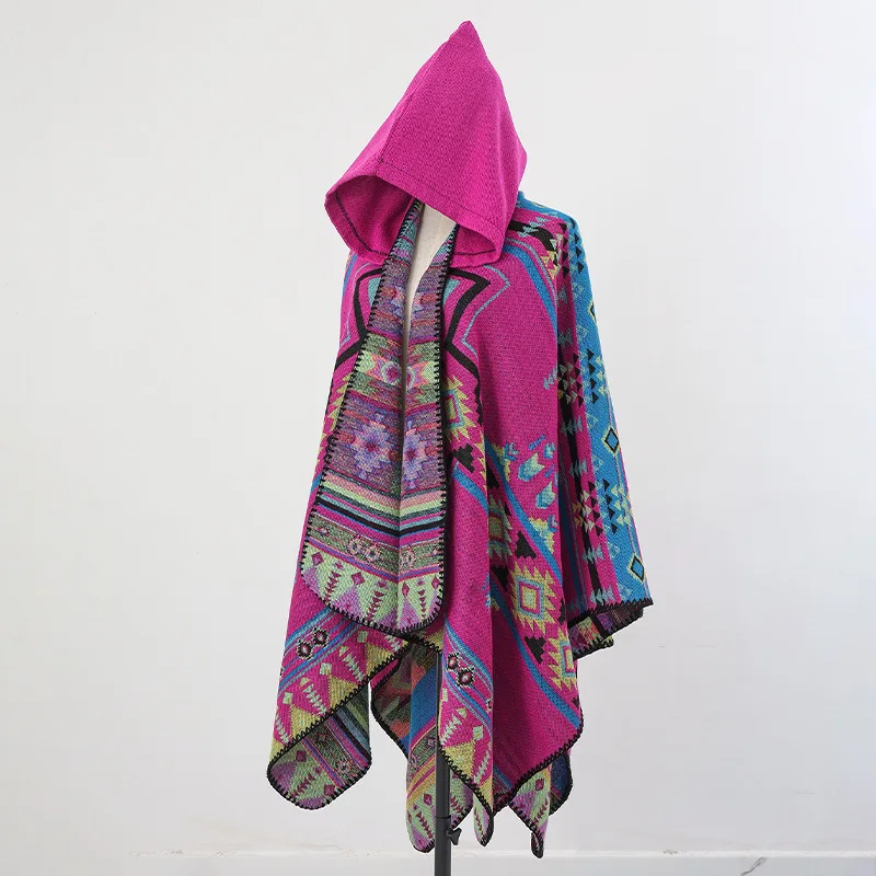 Cape Poncho Homme Rose Premium – Style Alpaga & Cachemire, Look Ethnique Chic