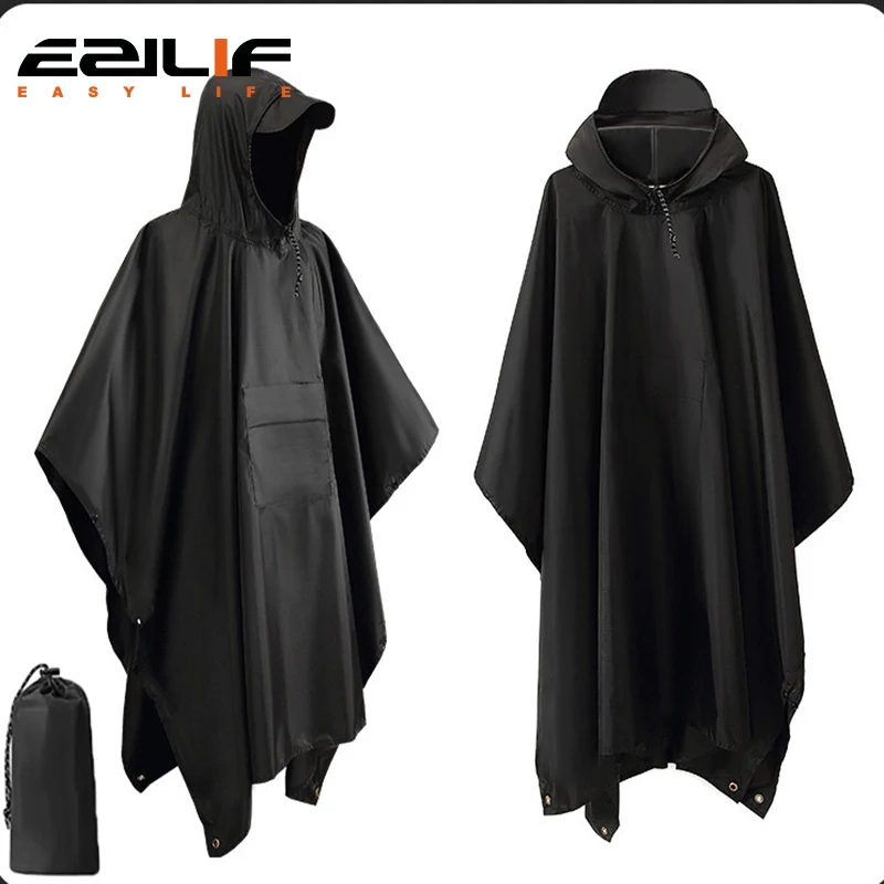 Poncho de Pluie Militaire 3-en-1 Noir – Imperméable Multifonction, Abri de Survie & Tapis de Sol pour Randonnée et Camping – Image 2