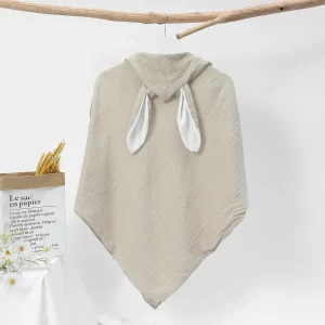 Serviette de Bain Bébé à Capuche Kaki en Coton – Cape Douce avec Oreilles de Lapin, Peignoir et Couverture d’Enveloppement pour Nouveau‑Nés et Enfants