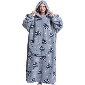 Poncho Couverture Oversize Gris en Polaire Sherpa – Sweat à Capuche Ultra Chaud pour Adulte