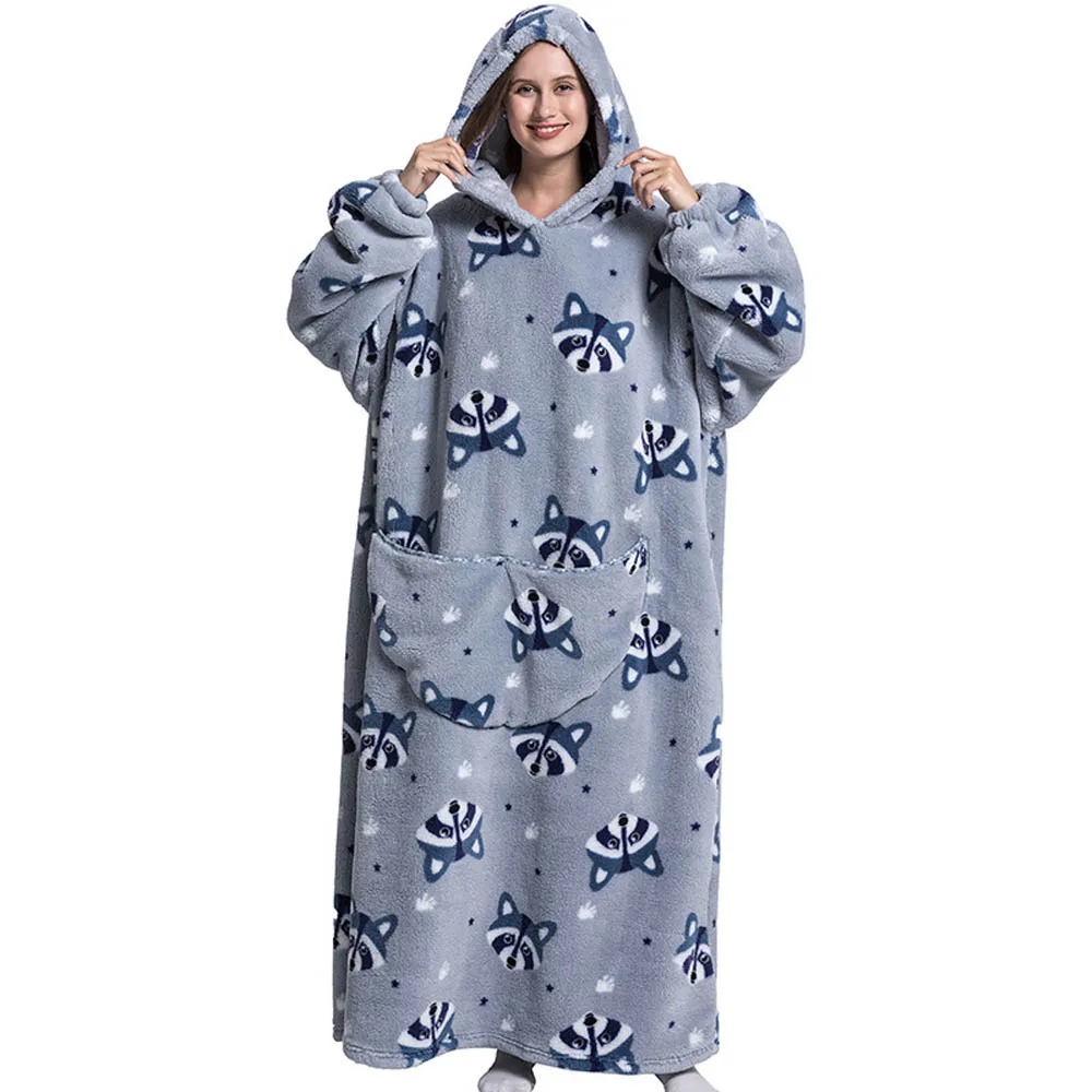 Poncho Couverture Oversize Gris en Polaire Sherpa – Sweat à Capuche Ultra Chaud pour Adulte