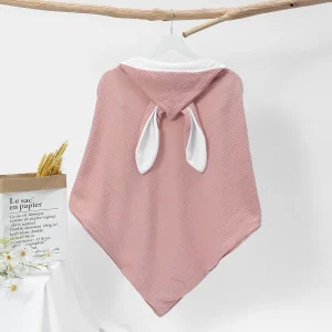 Serviette de Bain Bébé à Capuche Rose en Coton – Cape Douce avec Oreilles de Lapin, Peignoir et Couverture d’Enveloppement pour Nouveau‑Nés et Enfants
