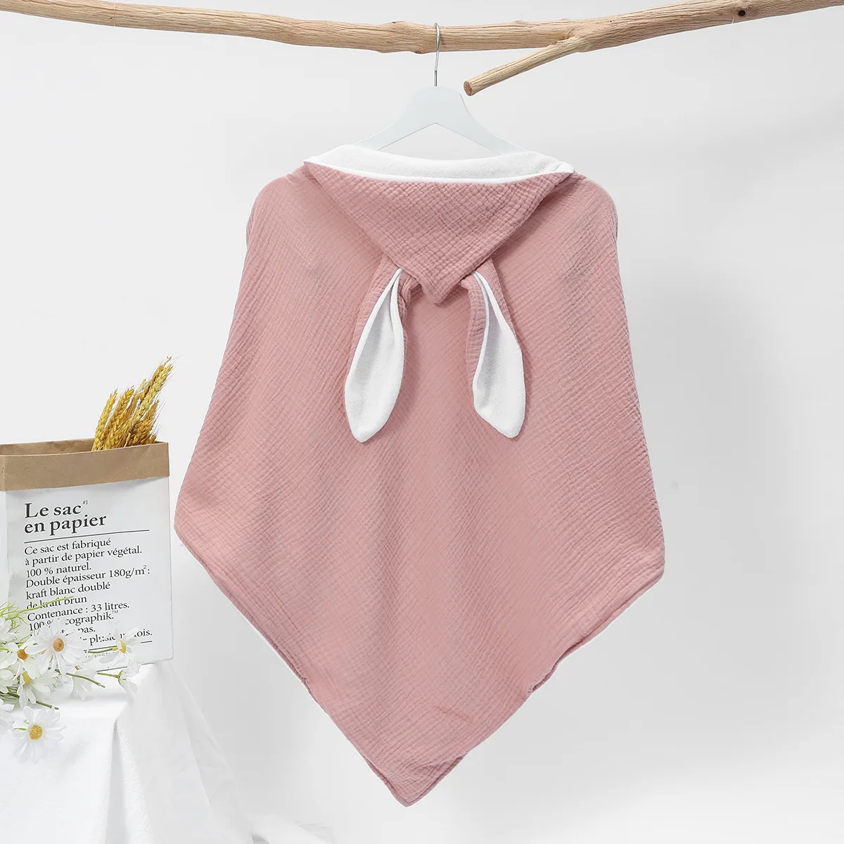 Serviette de Bain Bébé à Capuche Rose en Coton – Cape Douce avec Oreilles de Lapin, Peignoir et Couverture d’Enveloppement pour Nouveau‑Nés et Enfants
