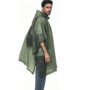 Poncho de Pluie Premium Vert Réutilisable – Protection Épaissie avec Capuche à Cordon