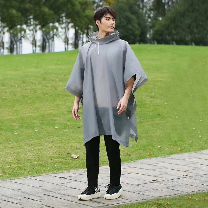 Poncho de Pluie Premium Gris Réutilisable – Protection Épaissie avec Capuche à Cordon