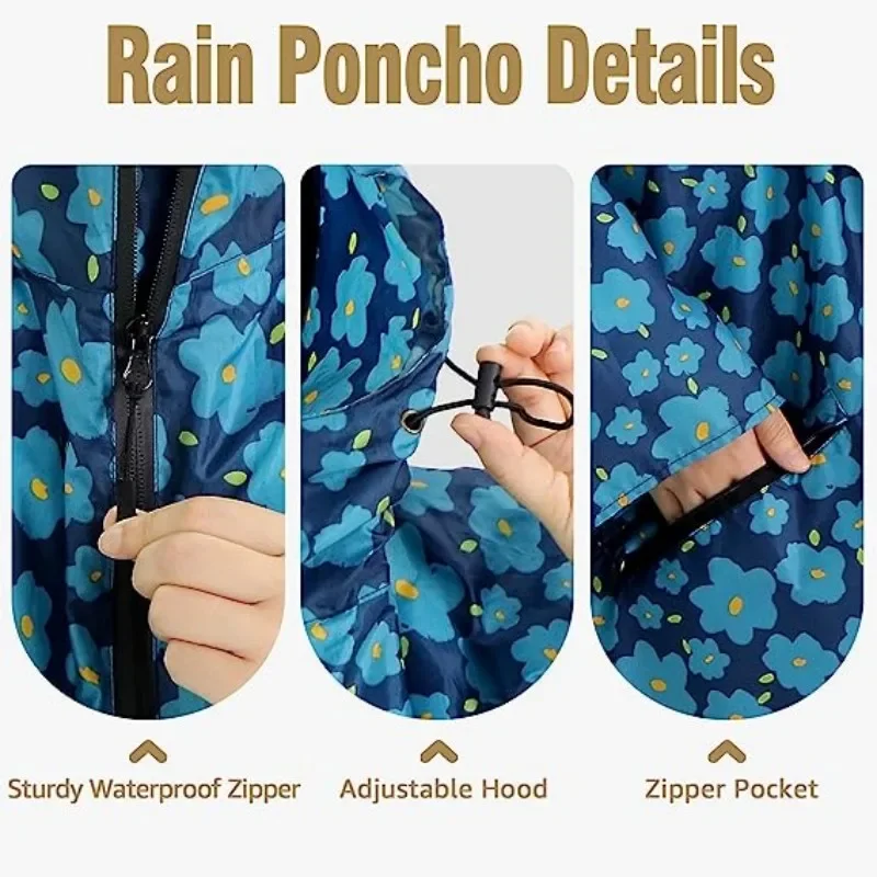 Veste-Poncho de Pluie Imperméable à Capuche Femme Bleu – Ultra-Légère, Réutilisable et Idéale pour la Randonnée et l'Outdoor – Image 7