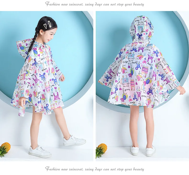Poncho de Pluie Enfant Imperméable Blanc motif animaux – Cape Légère avec Capuche pour École et Extérieur – Image 3