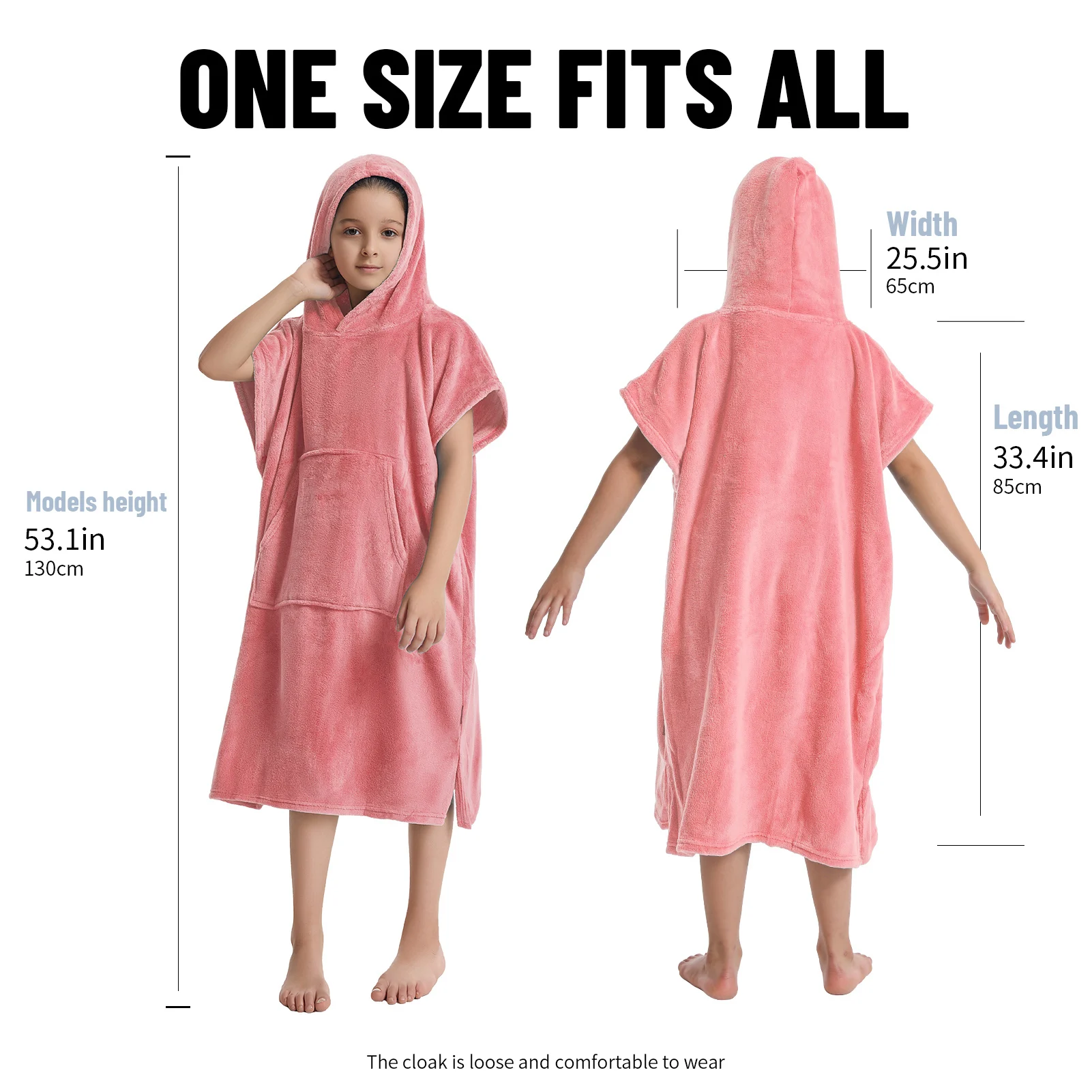 Poncho de Bain Enfant en Microfibre Rose – Serviette Douce à Capuche pour 5 à 12 Ans