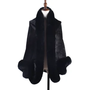 Cape Poncho polaire Noir Femme à Manches Chauve‑Souris – Manteau Douillet en Peluche pour Femme, Coupe Large et Chaude