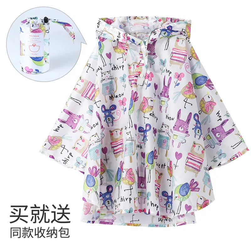 Poncho de Pluie Enfant Imperméable Blanc motif animaux – Cape Légère avec Capuche pour École et Extérieur – Image 2