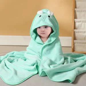 Serviette Cape Bébé Animal Vert éléphant – Cape Multifonction Douce et Absorbante
