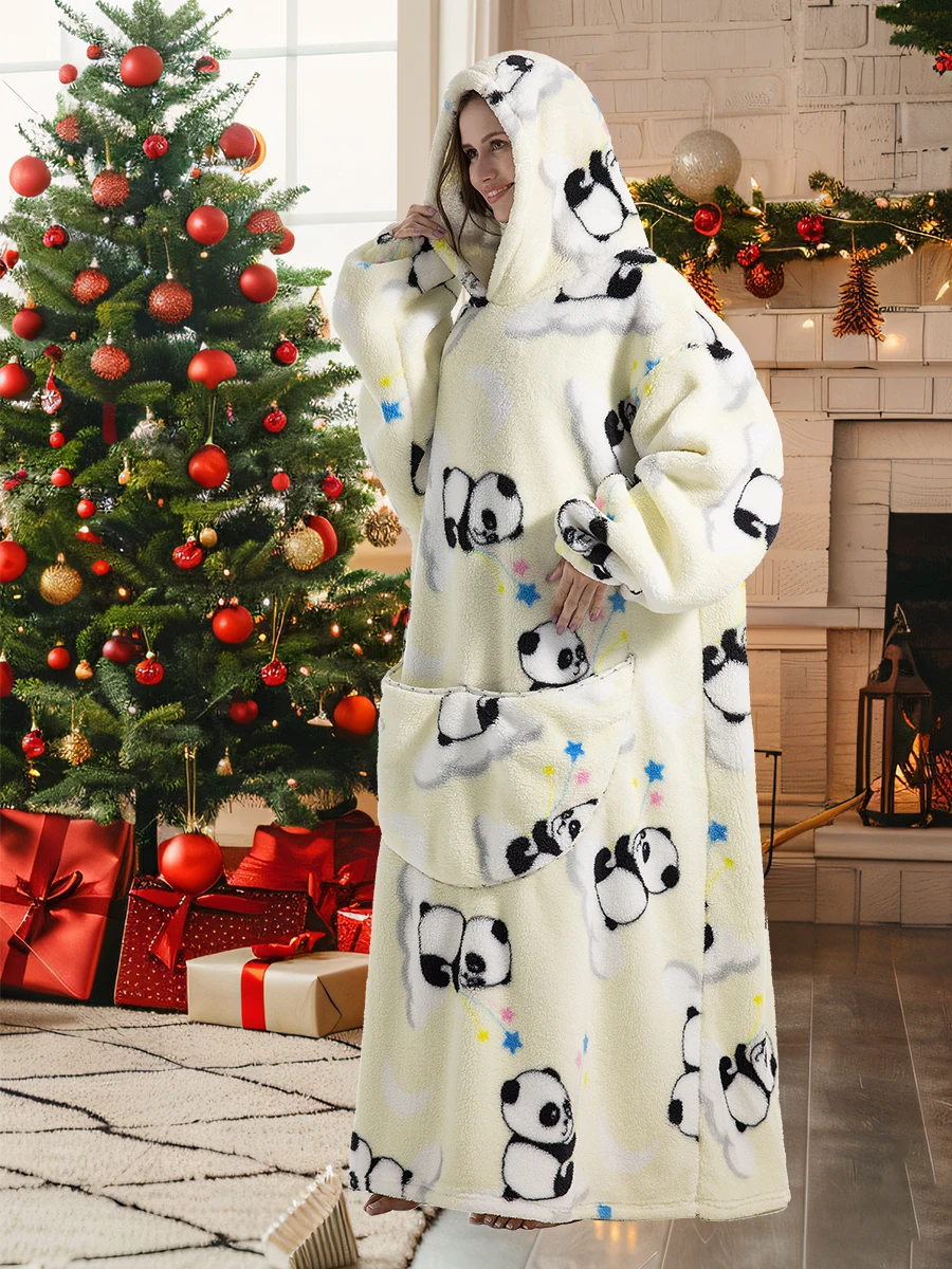 Poncho Couverture Oversize Blanc Panda en Polaire Sherpa – Sweat à Capuche Ultra Chaud pour Adulte – Image 3