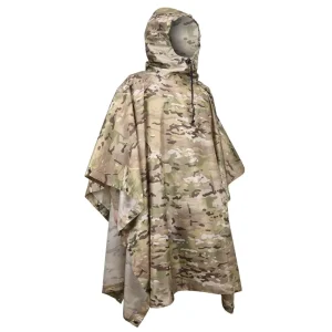 Poncho Militaire Tactique Camouflage 3-en-1 CP Multi – Imperméable, Pliable et Multifonction pour Randonnée, Moto et Survie