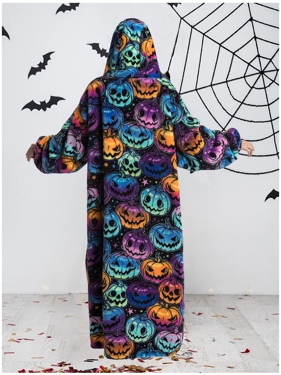 Poncho Couverture Oversize Noir Halloween en Polaire Sherpa – Sweat à Capuche Ultra Chaud pour Adulte – Image 3