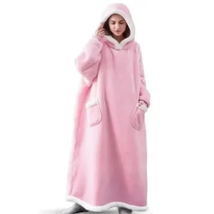 Poncho Polaire Géant Rose à Capuche – Sweat Plaid Oversize Ultra Chaud pour Homme et Femme