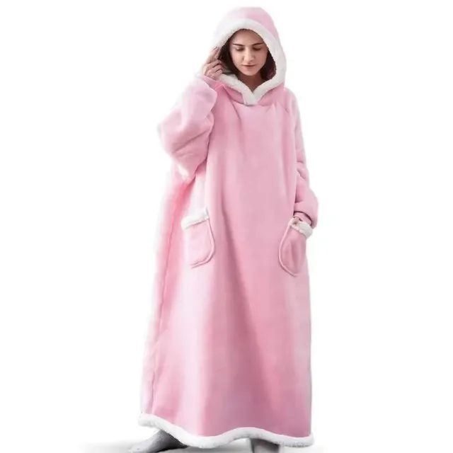 Poncho Polaire Géant Rose à Capuche – Sweat Plaid Oversize Ultra Chaud pour Homme et Femme
