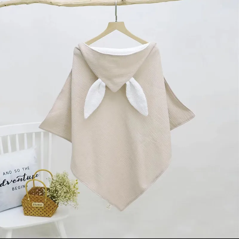 Serviette de Bain Bébé à Capuche Kaki en Coton – Cape Douce avec Oreilles de Lapin, Peignoir et Couverture d’Enveloppement pour Nouveau‑Nés et Enfants – Image 2