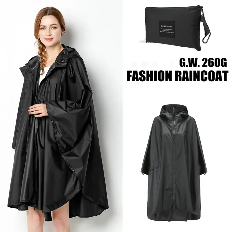 Veste-Poncho de Pluie Imperméable à Capuche Femme Noir – Ultra-Légère, Réutilisable et Idéale pour la Randonnée et l'Outdoor