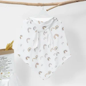 Serviette de Bain Bébé à Capuche Blanc motif arc en ciel en Coton – Cape Douce avec Oreilles de Lapin, Peignoir et Couverture d’Enveloppement pour Nouveau‑Nés et Enfants