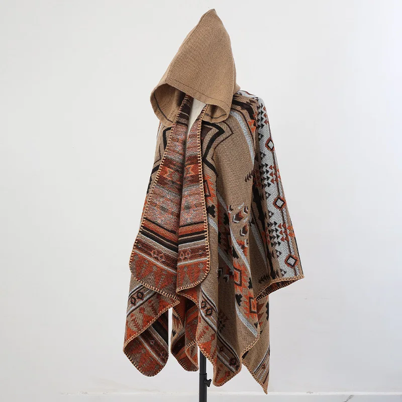 Cape Poncho Homme Beige Premium – Style Alpaga & Cachemire, Look Ethnique Chic