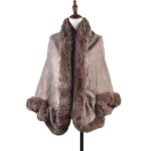 Cape Poncho polaire Marron Taupe Femme à Manches Chauve‑Souris – Manteau Douillet en Peluche pour Femme, Coupe Large et Chaude
