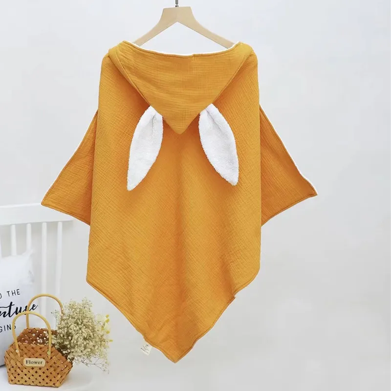 Serviette de Bain Bébé à Capuche Jaune en Coton – Cape Douce avec Oreilles de Lapin, Peignoir et Couverture d’Enveloppement pour Nouveau‑Nés et Enfants – Image 3