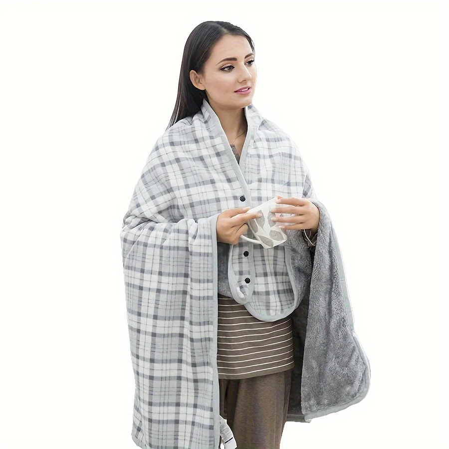 Poncho Châle Polaire Gris clair en Flanelle Douce – Couverture d'Épaule Portable pour le Bureau et la Détente – Image 2
