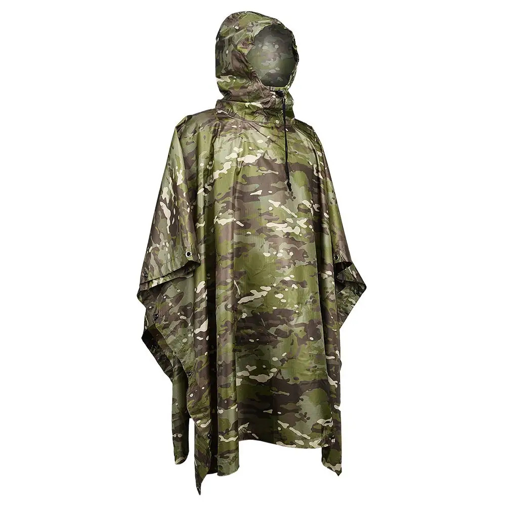 Poncho Militaire Tactique Camouflage 3-en-1 CP-Jungle – Imperméable, Pliable et Multifonction pour Randonnée, Moto et Survie