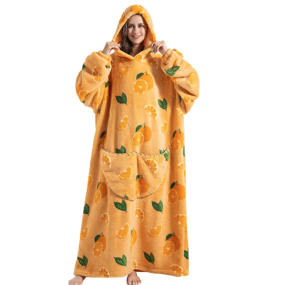 Poncho Couverture Oversize Orange en Polaire Sherpa – Sweat à Capuche Ultra Chaud pour Adulte