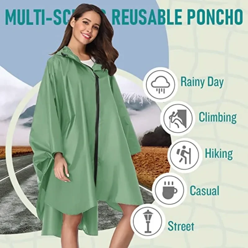 Veste-Poncho de Pluie Imperméable à Capuche Femme Vert – Ultra-Légère, Réutilisable et Idéale pour la Randonnée et l'Outdoor – Image 2