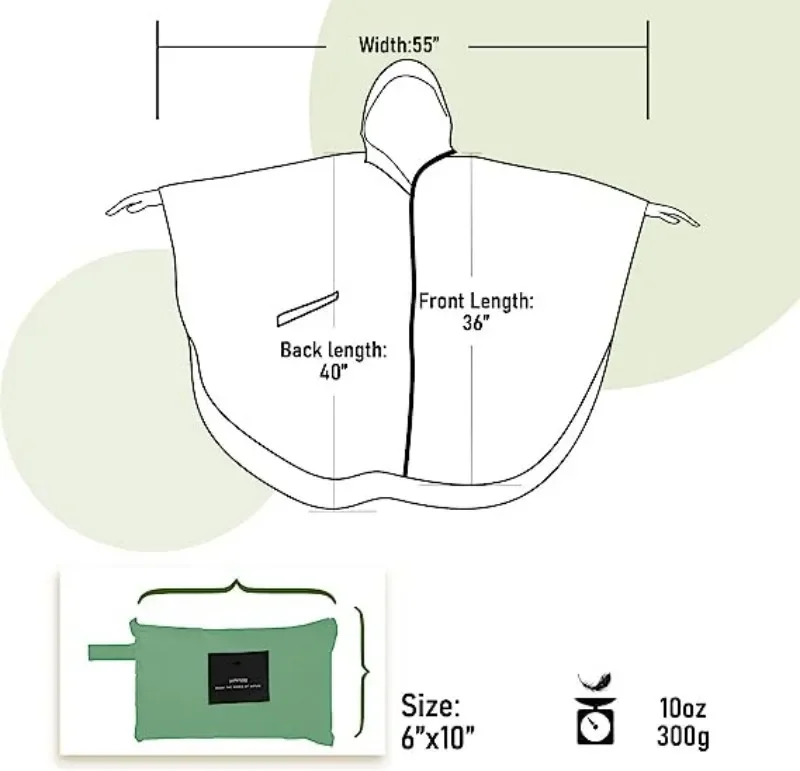 Veste-Poncho de Pluie Imperméable à Capuche Femme Vert – Ultra-Légère, Réutilisable et Idéale pour la Randonnée et l'Outdoor – Image 7