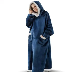 Poncho Polaire Géant Bleu à Capuche – Sweat Plaid Oversize Ultra Chaud pour Homme et Femme