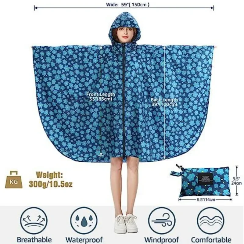 Veste-Poncho de Pluie Imperméable à Capuche Femme Bleu – Ultra-Légère, Réutilisable et Idéale pour la Randonnée et l'Outdoor – Image 4