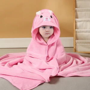 Serviette Cape Bébé Animal Rose lapin – Cape Multifonction Douce et Absorbante